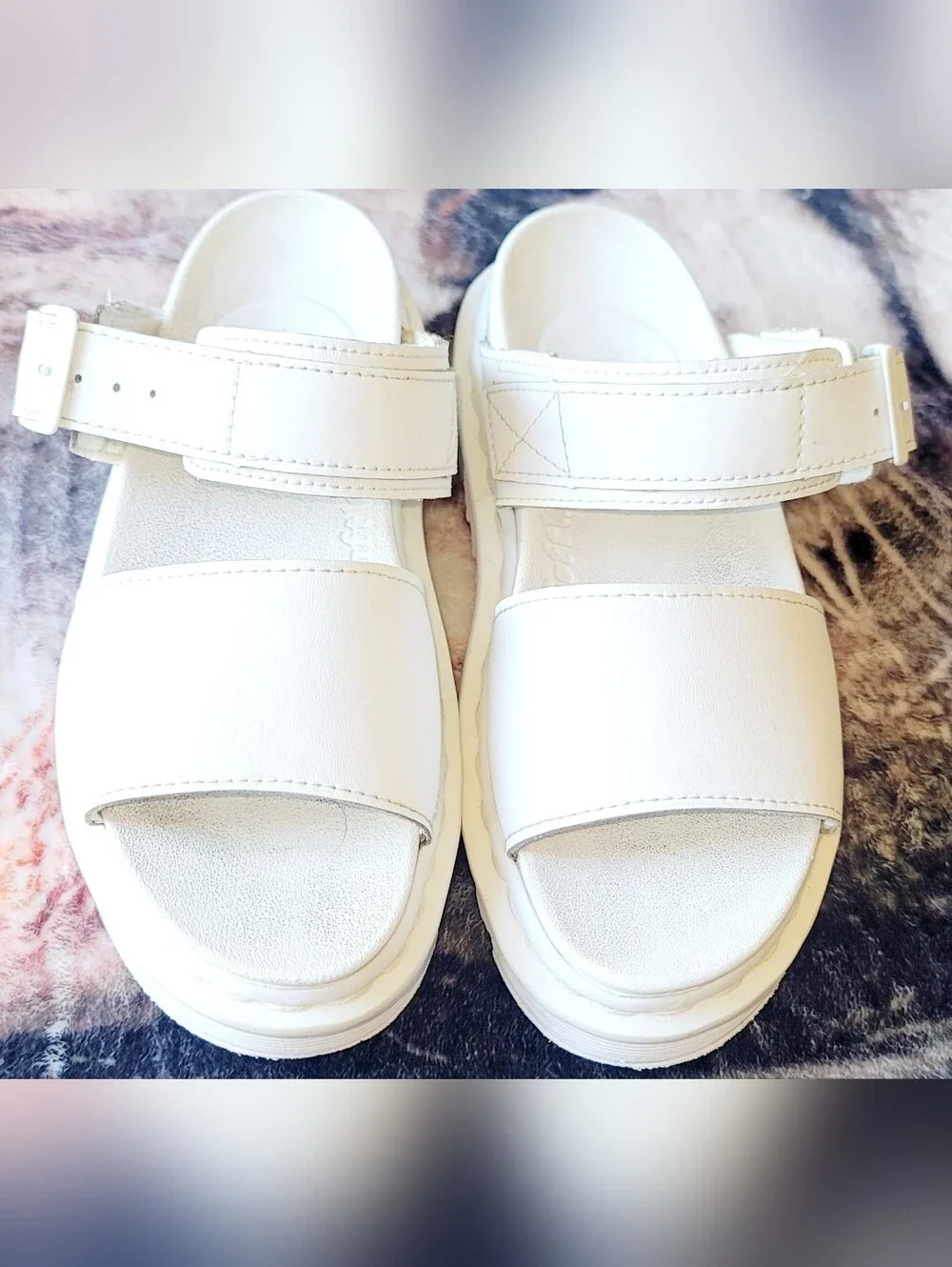 Dr Martens Voss  Leather Strap Chunky Platform Sandals White Sz 5US